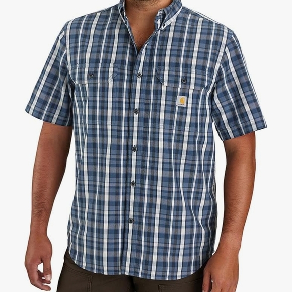 Carhartt Men's Navy Plaid Casual Shirt Sz Xl Gentle Used - Picture 1 of 9